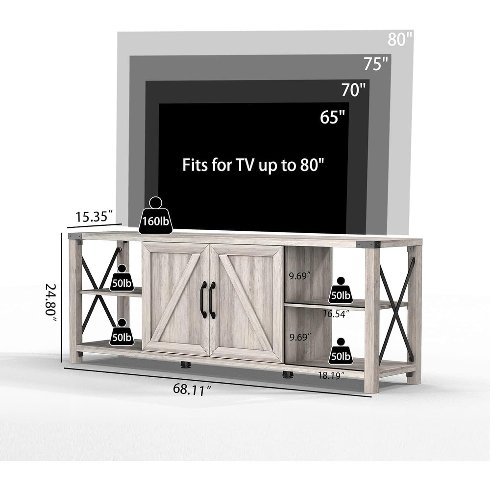 Wood Media Console Farmhouse TV Stand with Adjustable Shelves for Living Room 68 inch   M