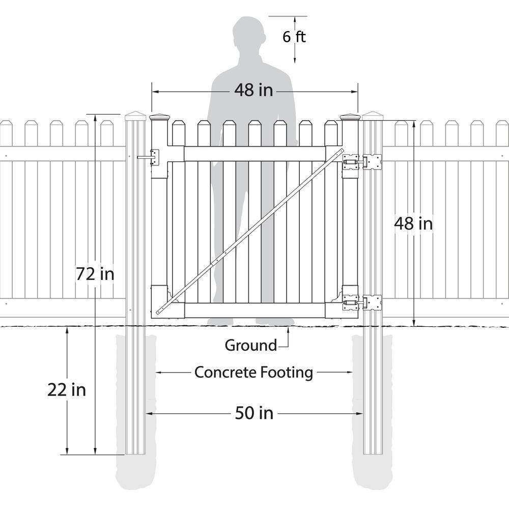 WamBam Fence 4 ft. x 4 ft. Premium Vinyl Classic Picket Fence Gate with Powder Coated Stainless Steel Hardware VG13006