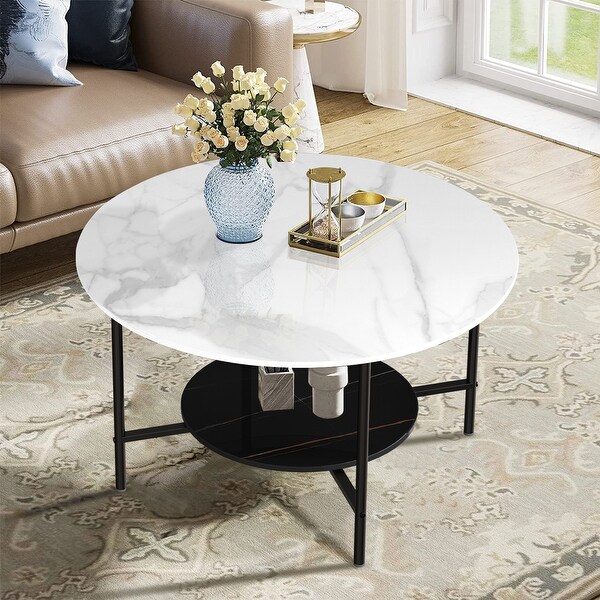 2 Tiers Heavy Duty Sintered Stone Round Coffee Table - W 32