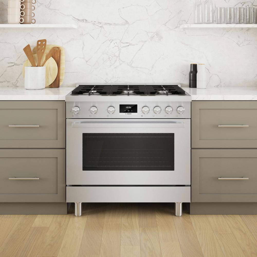 Bosch 800 Series 36 in. 3.5 cu. ft. Industrial Style Gas Range with 6-Burners in Stainless Steel HGS8655UC