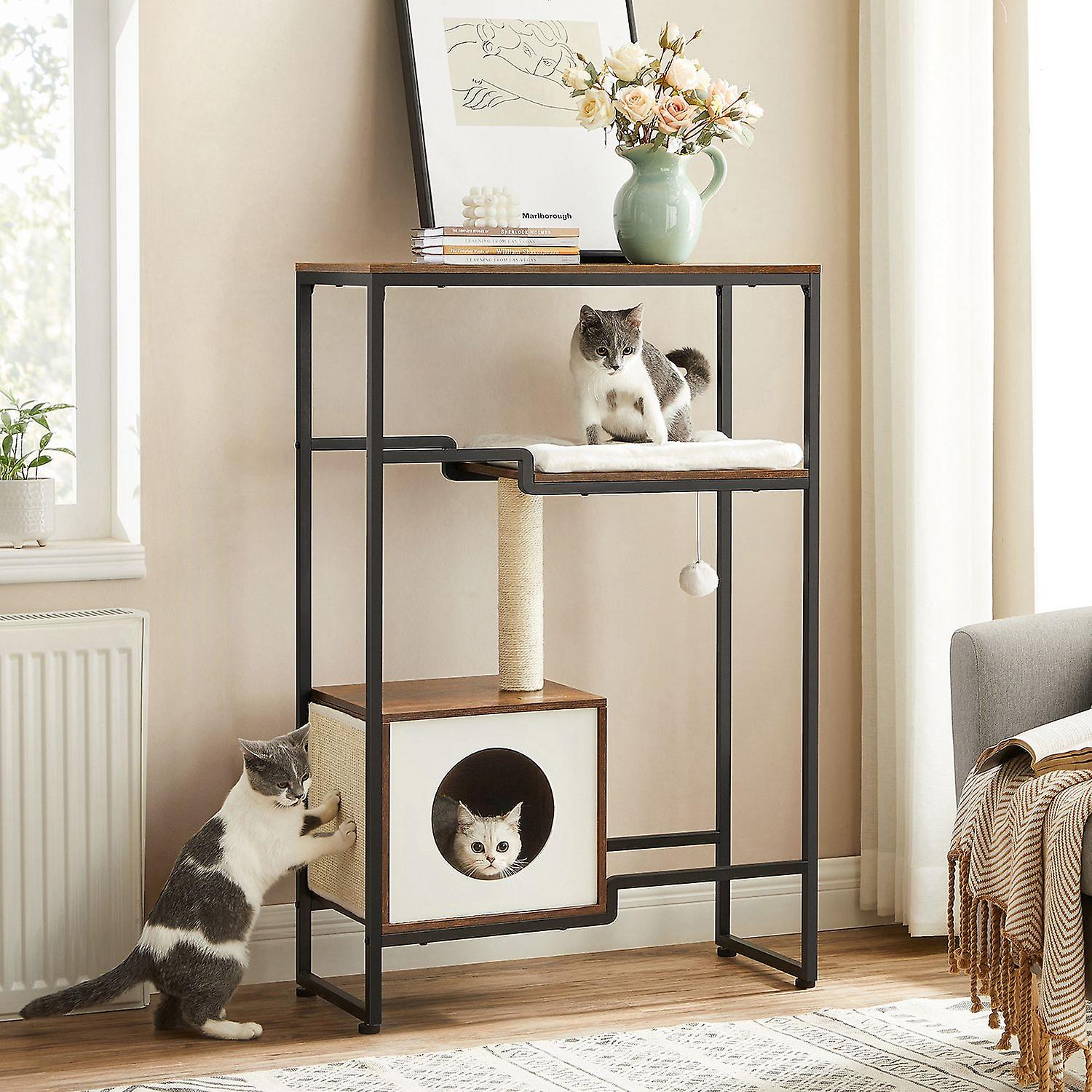 Scratching post with shelf vintage brown