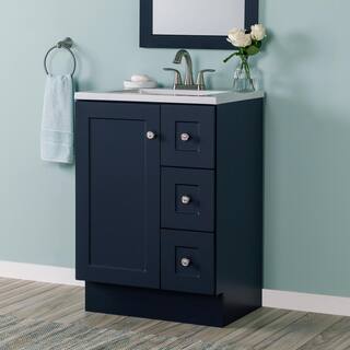 Glacier Bay Bannister 24.5 in. W x 18.75 in. D Bath Vanity in Deep Blue with Cultured Marble Top in Colorpoint White with White Sink BA24P2-DB