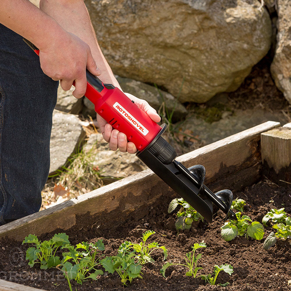 RotoShovel 22 Inch Electronic Handheld Lithium Ion Battery Powered Shovel, Red