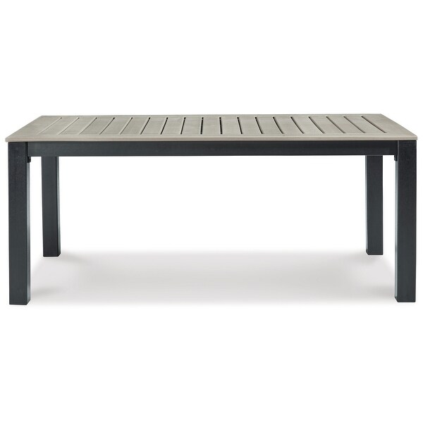 Mide 72 Inch Outdoor Dining Table，Rectangular，Slatted Top，Beige，Black