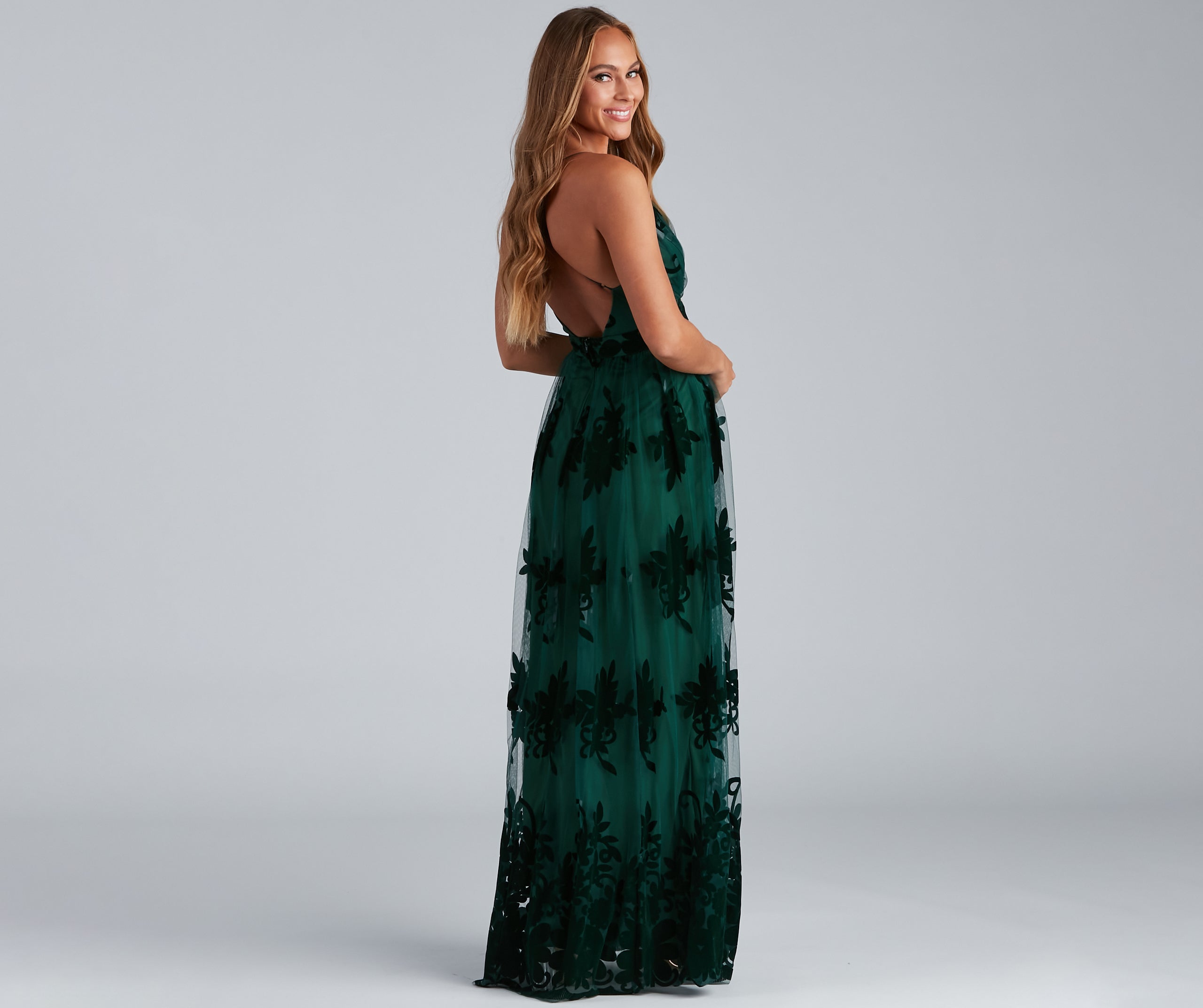 Morgan Formal Flocked Velvet Dress