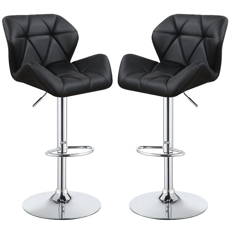 Adjustable Diamond Bar Stool with Chrome Base， Black ，Set of 2