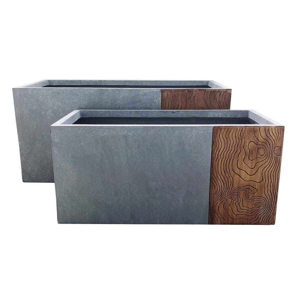 KANTE 31 in. and 23 in. Long Timber Ridge Lightweight Concrete Modern Rectangle Outdoor Planter Set RF0219AB-C80811