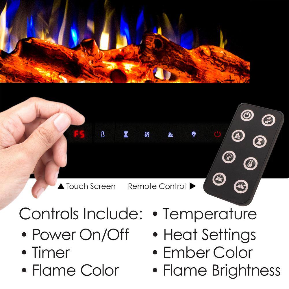 5440 BTU 60 in. Electric Fireplace Wall-Mount or Recessed 10 Ember Colors 3 Media-Touch Screen and Remote in Black 988515DGO