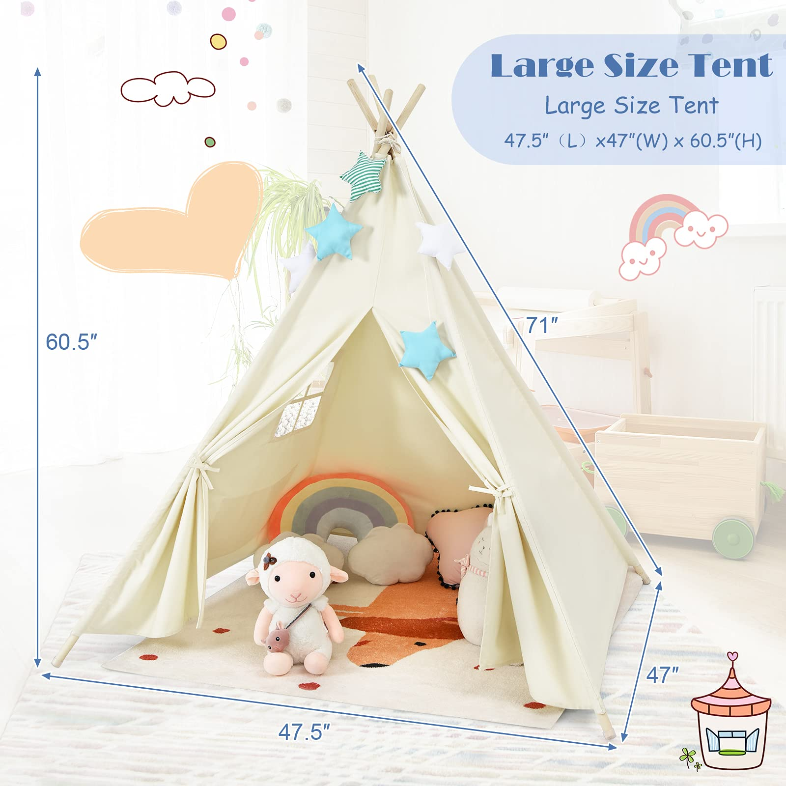 Costzon Teepee Tent for Kids, Foldable Play Tent with Unique Reinforcement Part, Kids Tent