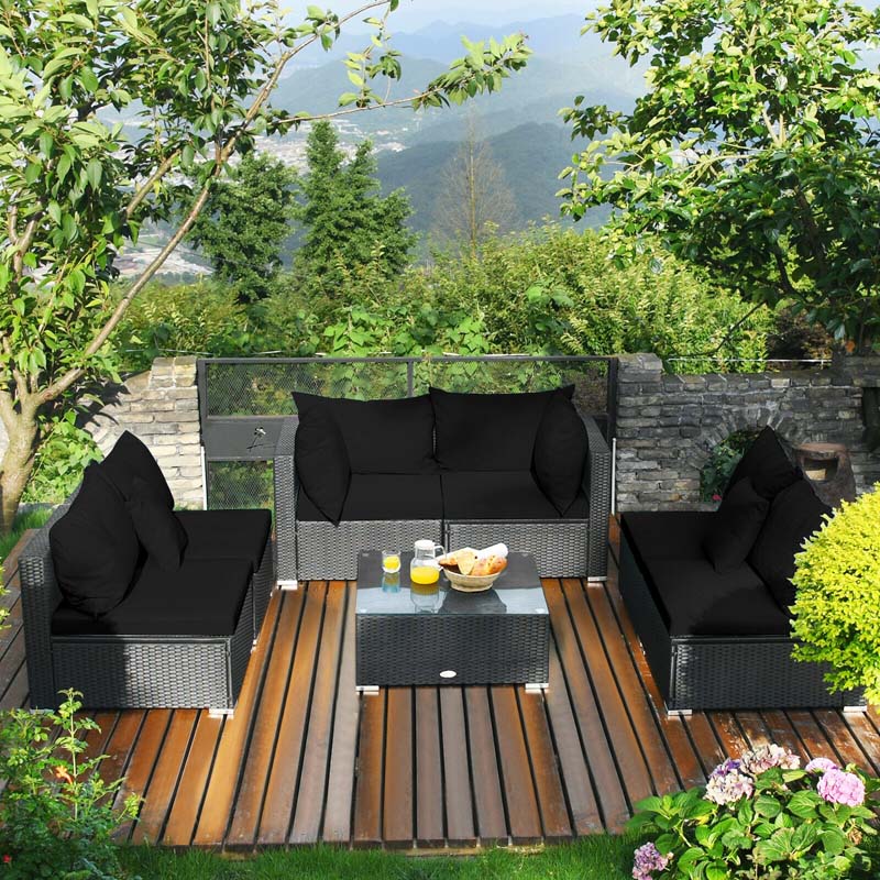 7 Pcs Rattan Patio Furniture Sectional Sofa Set Outdoor Wicker Conversation Set with Back & Seat Cushions Pillows