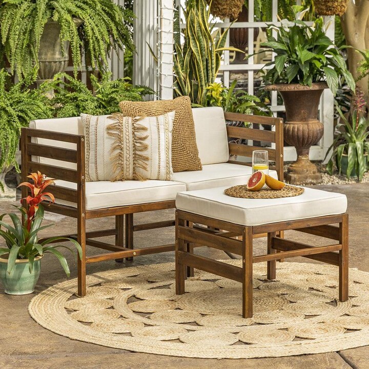 Ultimate Patio Bellelot 3 Piece Acacia Patio Sectional Set W/ 23 1/2 Inch Square Ottoman