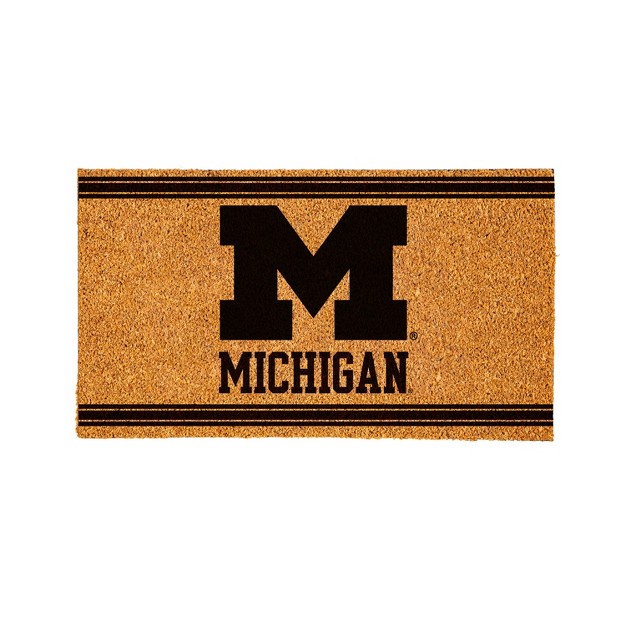 Evergreen University Of Michigan Logo Turf Mat Brown 28 X 16 Inches Indoor Outdoor Doormat