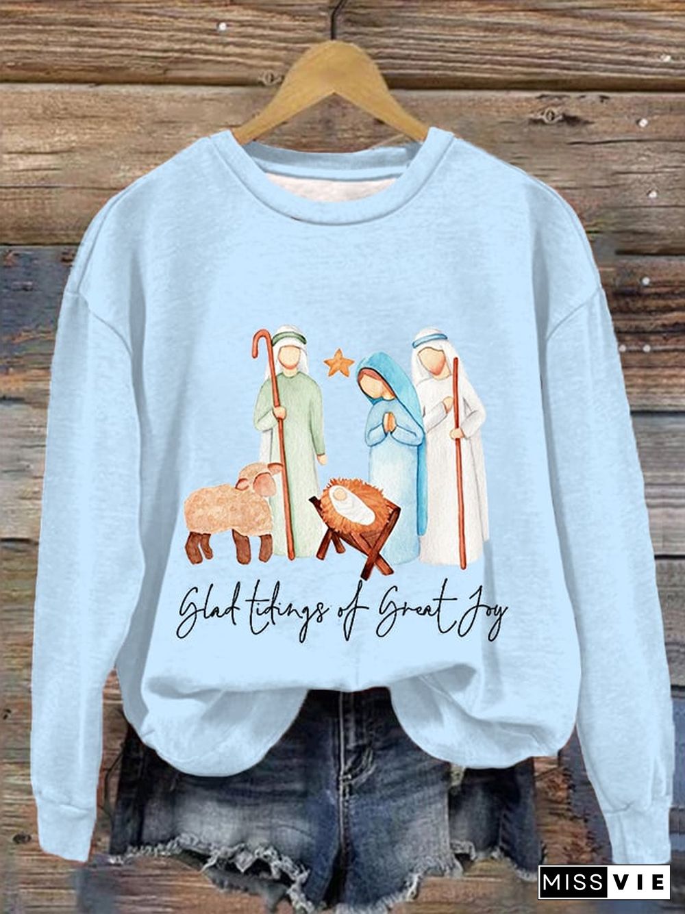 Women'sGlad Tidings Of Great Joy Nativity Christmas Casual Sweatshirt