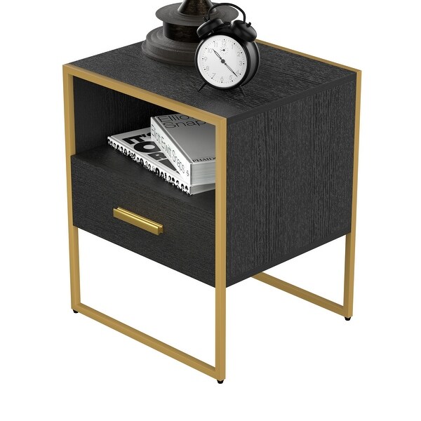 Gold and Black Nightstand/Side Table with Drawers - - 36532944