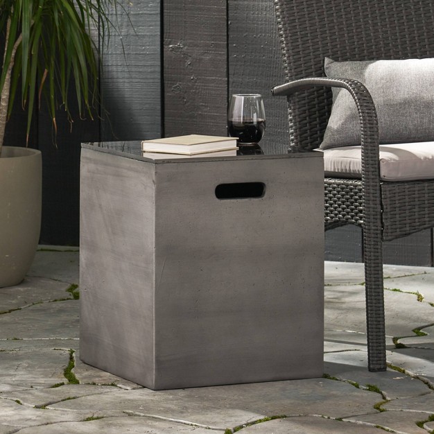 Langton Outdoor Light Weight Concrete amp Ceramic Square Tank Holder Side Table Dark Gray black Christopher Knight Home