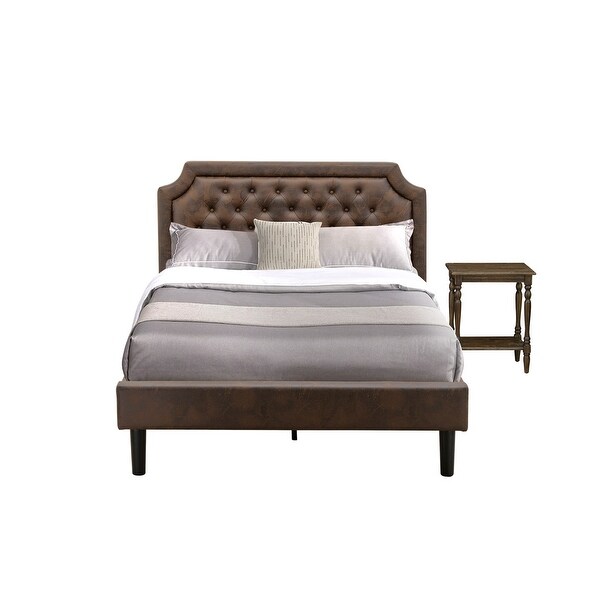 2-Piece Platform Bedroom Set- Bed and Distressed Jacobean Nightstand- Dark Brown Faux Leather- Black Legs (Bed Size Options) - - 34702917