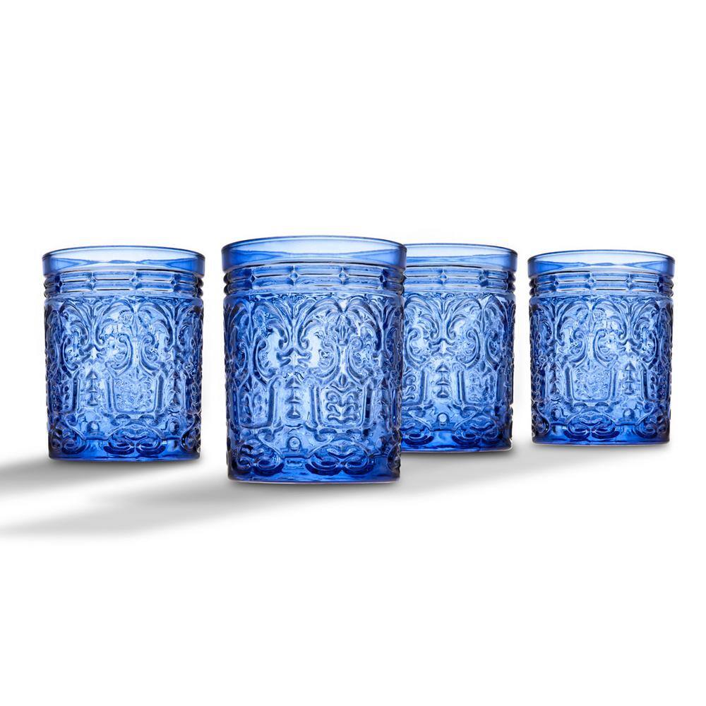 Godinger Jax 11 oz. Blue Crystal Doff Glasses (Set of 4) 28819