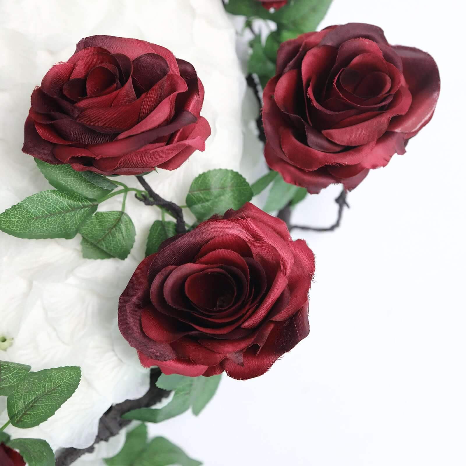 Burgundy Artificial Silk Rose Hanging Flower Garland, Faux Vine 6ft