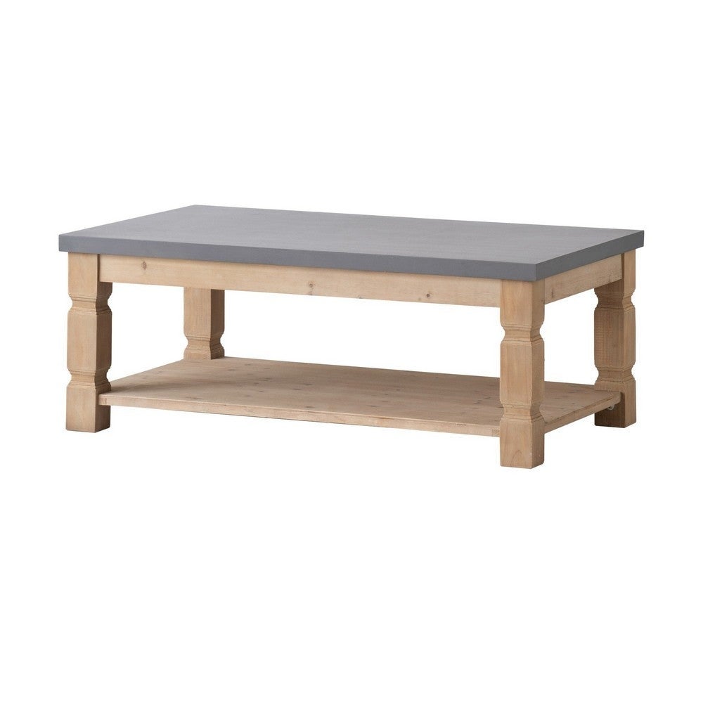 48 Inch Coffee Table， Rectangular， Concrete Top， Wood Frame， Rustic， Gray - 28L x 47.8W x 18.8H， in inches