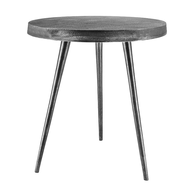 23 Inch Round Modern Minimalist Metal Side Table with Tripod Base， Charcoal Black