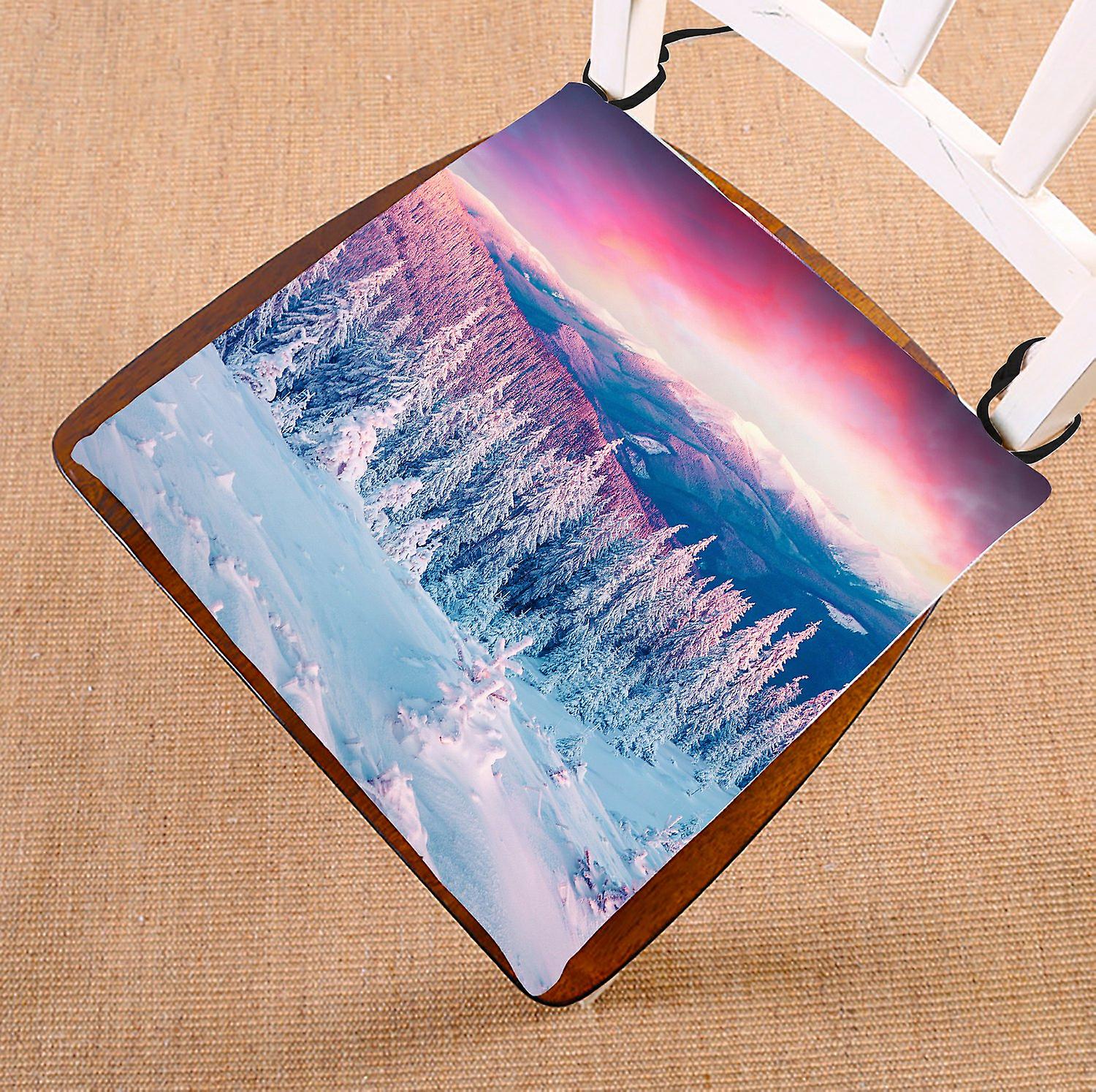 Colorful Winter Scene Chair Pad， Carpathian Mountains And Snowy Trees Seat Cushion Chair Cushion Floor Cushion 50x50 Cm