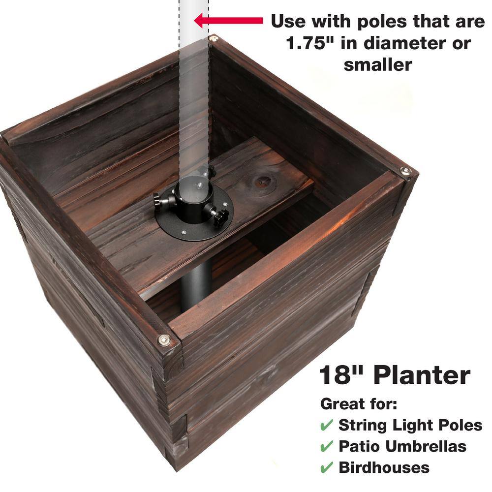 EXCELLO GLOBAL PRODUCTS Extra Large 18 in. Dark Brown Wooden Planter Box with String Light Pole Sleeve EGP-HD-0478-OS-BRW