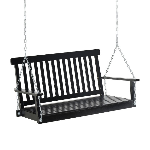 Outsunny 2 seater Hanging Porch Swing Outdoor Patio Swing Chair Seat With Slatted Build And Chains 440lbs Weight Capacity