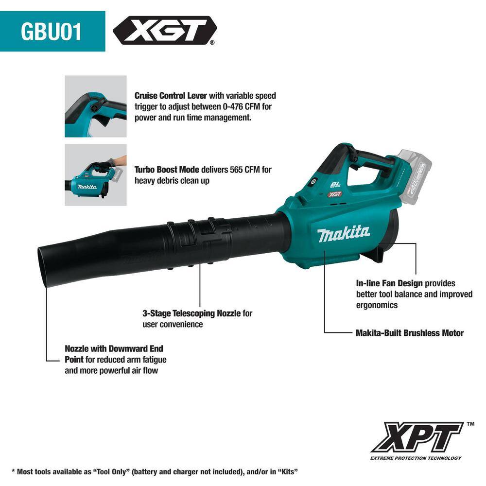 Makita 40V max XGT Brushless Cordless Leaf Blower (Tool Only) with bonus 40V Max XGT 4.0Ah Battery GBU01Z-BL4040