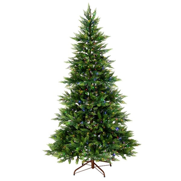 National Tree Company 7.5 ft. Prelit Feel Real Artificial Festive Fern Hinged Christmas Tree with 600 Clear Lights