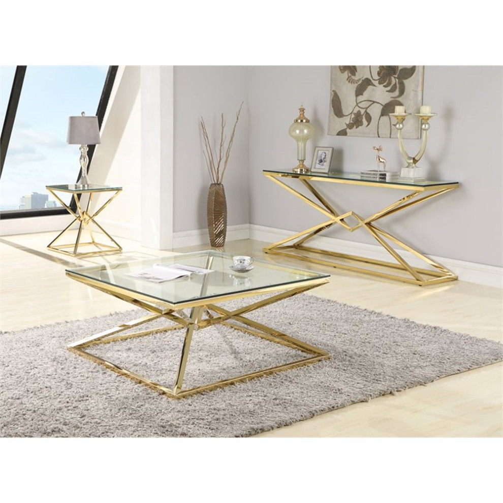 Home Square 19.69 quotGlass Lamp Table in Clear  ampGold Plated   Set of 2   Contemporary   Side Tables And End Tables   by Homesquare  Houzz