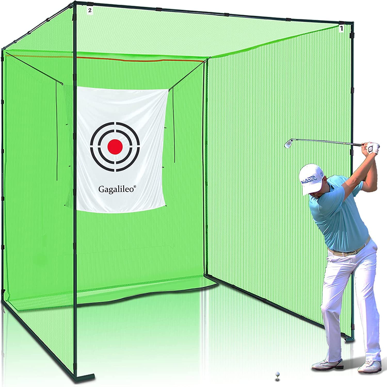 Golf Net Cage without Bottom， Golf Net Golf Hitting Cage with White Target Golf Practice Driving Range |10'X 10'X 10' | Galileo Sports