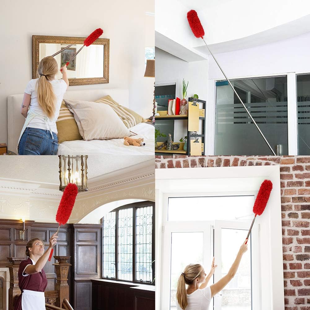 DELUX Microfiber Extendable Feather Duster with 100 inches Extra Long Pole, Bendable Head & Long Handle Dusters for Cleaning Ceiling Fan, High Ceiling, Blinds, Furniture & Cars