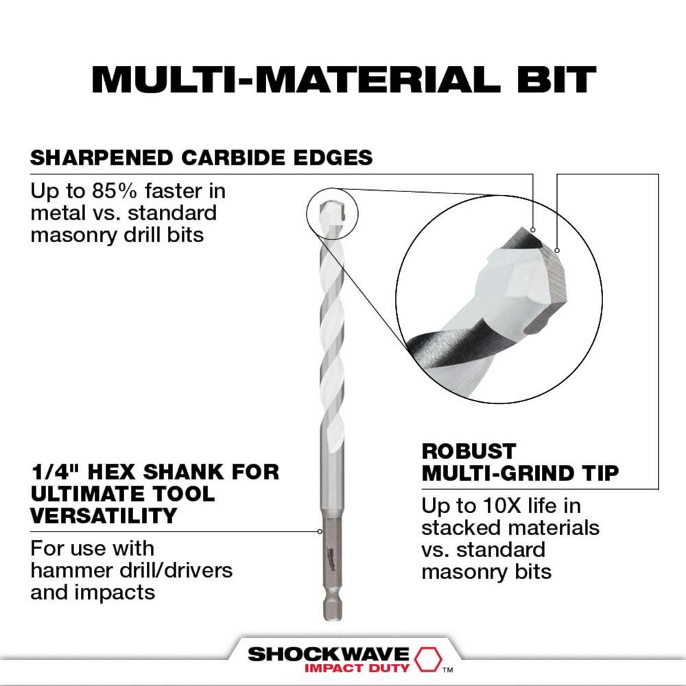 Milwaukee 7pc. SHOCKWAVE Impact Duty Carbide Multi-Material Drill Bit Kit 48-20-8899 from Milwaukee