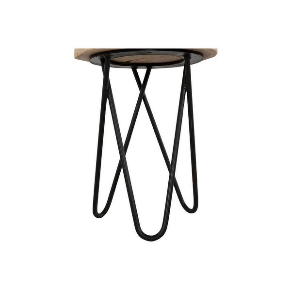 18 Inch Side Table， Wood Tabletop， Hairpin Style Iron Legs， Brown， Black - 12L x 12W x 18H