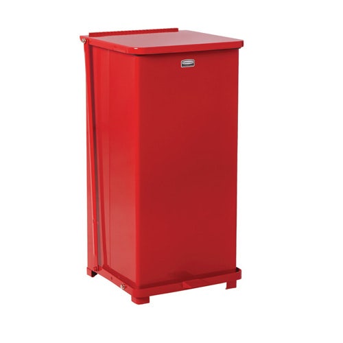 Rubbermaid FGST24EPLRD Defenders Square 13-Gallon Step Trash Can， Red