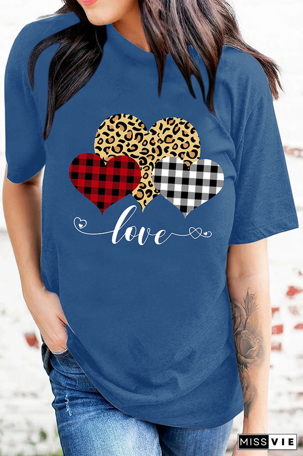 Valentine's Day Leopard Print Heart Short Sleeve Graphic Tee Wholesale