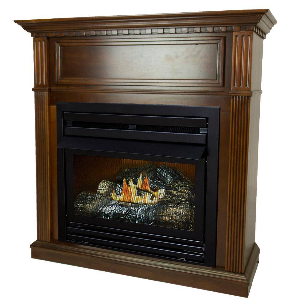 Pleasant Hearth 27500 BTU 42 in. Convertible Ventless Propane Gas Fireplace in Cherry VFF-PH26LP