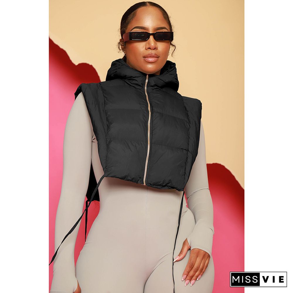 Side Split Bandage Crop Tops Sleeveless Parkas Jacket