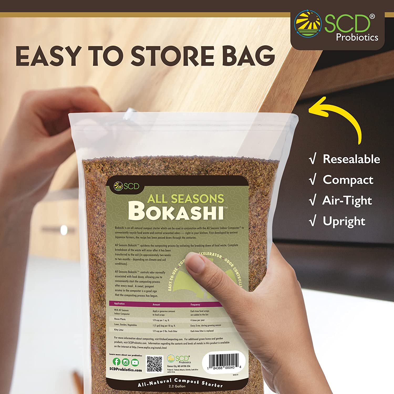 All Seasons Bokashi Compost Starter - Dry Bokashi Bran for Kitchen Compost Bin by SCD Probiotics - 2.2 Gallons, 5 Lbs.