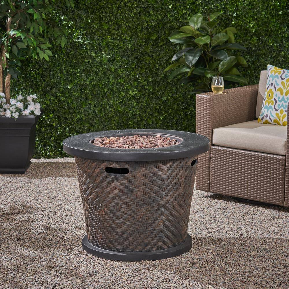 Noble House Payton 32 in. x 24 in. Circular Concrete Propane Fire Pit in Brown 55141