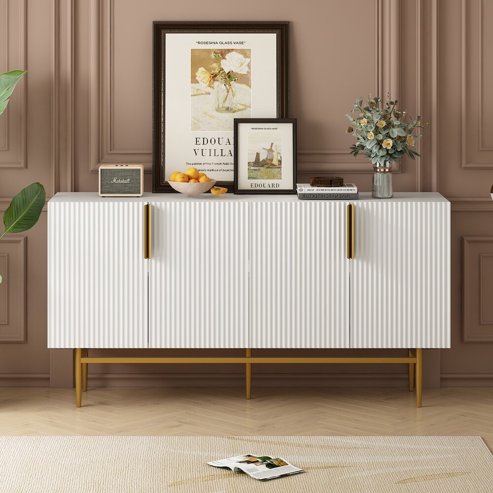 4 door Sideboard Gold Metal Handle Buffet Cabinet for Dining Room