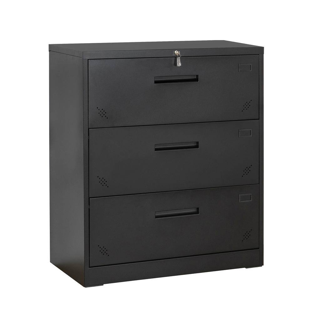 Modern Black 3-Drawer Lateral Filing Cabinet for LegalLetter A4 Size HI25262864