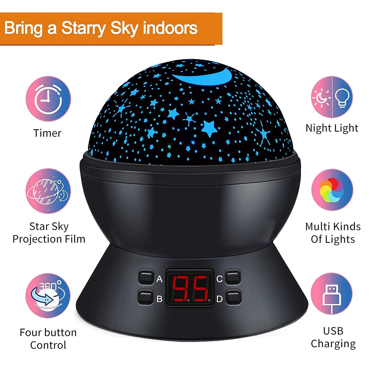 Star Projector Night Lights For Kids， Starry Night Light With Timer， 360 Degree Moon Star Ceiling Lamp For Baby Bedroom Decor， Birthday Gifts Toy For