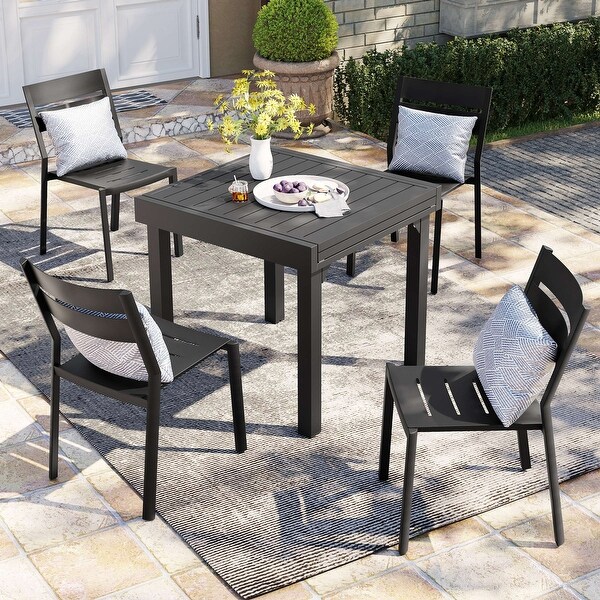 3/5/7 Pieces Patio Dining Set Expandable Dining Table with Stackable Aluminum Chairs