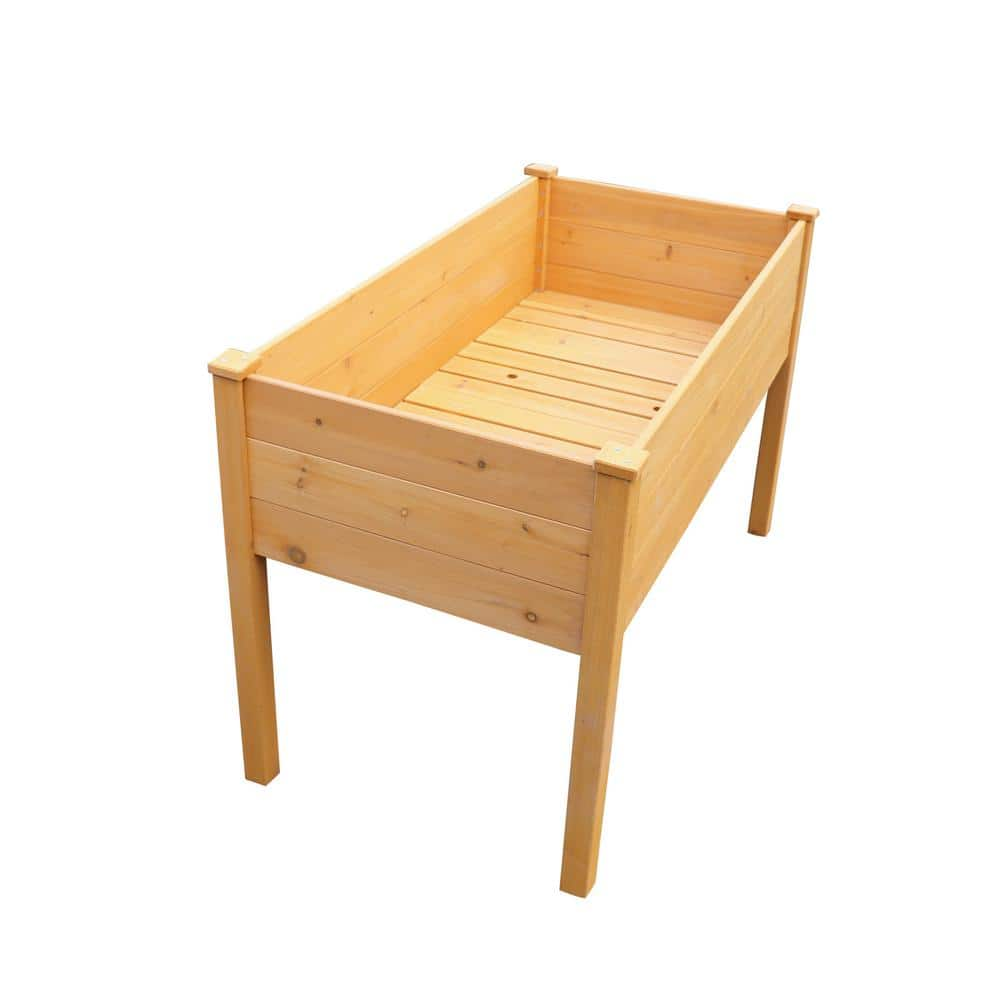 Natural Wood Outdoor Raised Garden Bed， Elevated Reinforced Large Garden Planters Boxes TN1017E-90