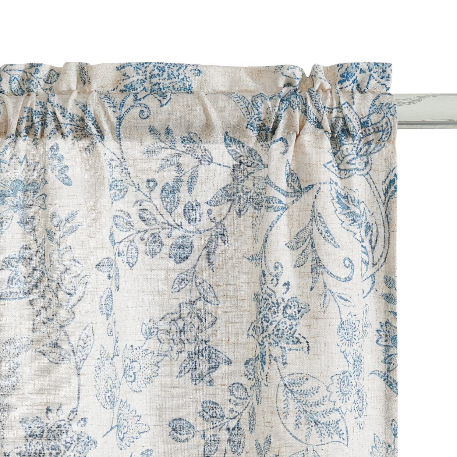 Curtainking Linen Kitchen Curtains 36 Inch Farmhouse Floral Print Tier Curtains Cafe Curtains Small Window Curtains Rod Pocket 2 Panels Blue on Beige