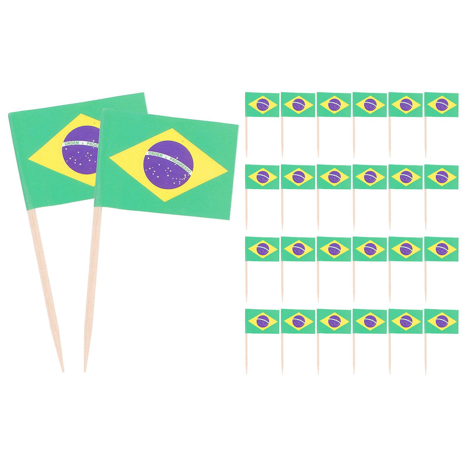 100pcs Brazil National Flag Design Cake Toppers Creative Cake Fruit Picks Cupcake Insert Decor Toothpick Party Supplies