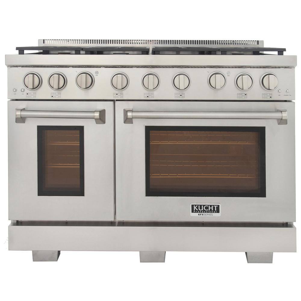 Kucht Professional 48 in. 6.7 cu. ft. Double Oven Natural Gas Range with 25K Power Burner Convection Oven in Stainless Steel KFX480