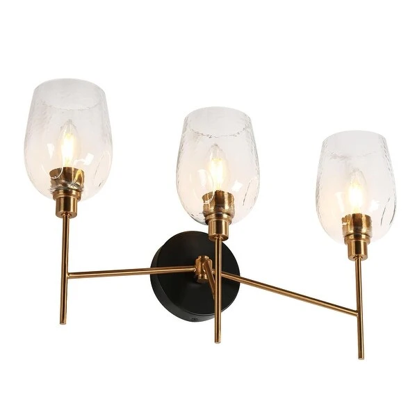 Denan Modern Glam Gold 3-Lights Bathroom Vanity Lights Wall Sconces with Textured Glass - L 20