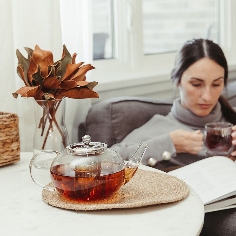 GROSCHE JOLIETTE Glass Infuser Teapot， Stainless Steel Lid and Strainer